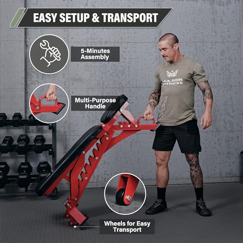 MAJOR FITNESS Weight Bench, Adjustable Workout Bench for Strength Training, Bench Press, and Full-Body Workouts for Home Garage Gym - color: Red (Elite)