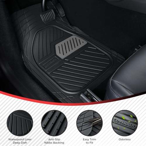 Coverado Car Mats Full Set, Heavy Duty Rubber Floor Mats for Cars, Deep Dish Design All Weather Waterproof Car Floor Mats, Universal Trim-to-Fit Car Mats for Most Cars Trucks SUV, Black&Gray - color: Black&Gray