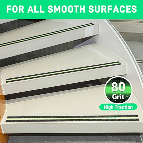 LifeGrip Anti Slip Traction Tape with Glow in the Dark Green Stripe, 2"x38' | Best Grip Tape, Friction, Abrasive Adhesive for Stairs, Tread Steps, Indoor and Outdoor, Waterproof, Visiable at Night - color: Black/Green, size: 2" X 38'