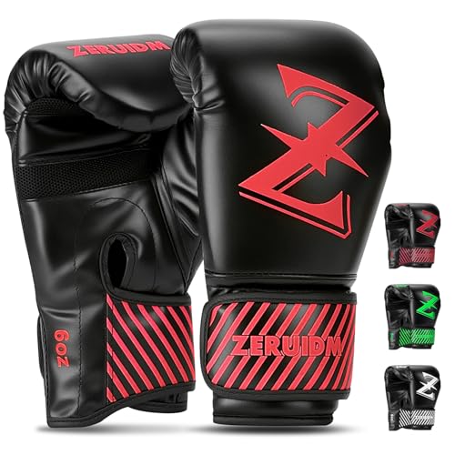 Kids Boxing Gloves 6 oz Youth Training Sparring Gloves for 3–12, Leather Ventilated Mesh, Boys Girls Junior Punching Gloves for PunchBag Focus Pads MMA Muay Thai Kickboxing - color: Red