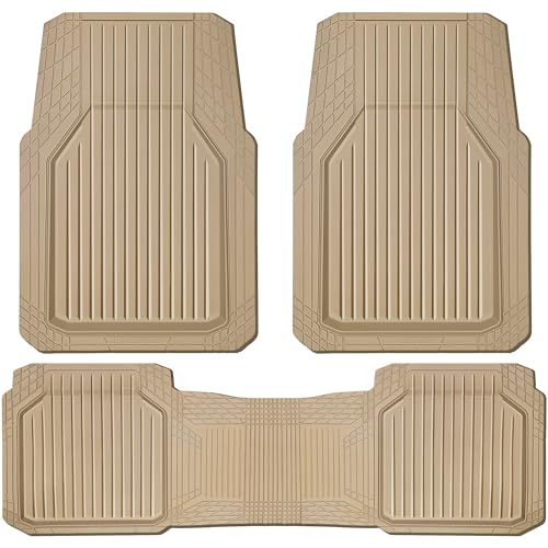 CAR PASS Heavy Duty Rubber Floor Mats for Car, Waterproof Liner Deep Dish Car Mats Full Sets, Universal Trim to Fit for SUV Truck Sedans Vans, All Weather Automotive Floor Mats 3pcs, Solid Beige - color: All Beige