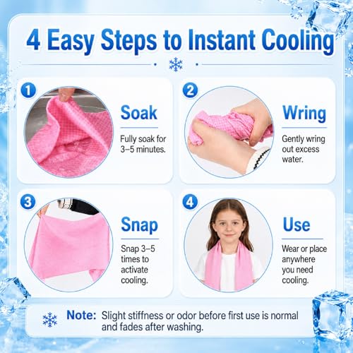 BobbleT Kids PVA Cooling Towels 4 Pack (30"x9") - Mini Instant Ice Cooling Towels for Neck & Face with UPF 50+ Sun Protection, Reusable Summer Heat Relief for Outdoor Activities, Pink - color: Pink