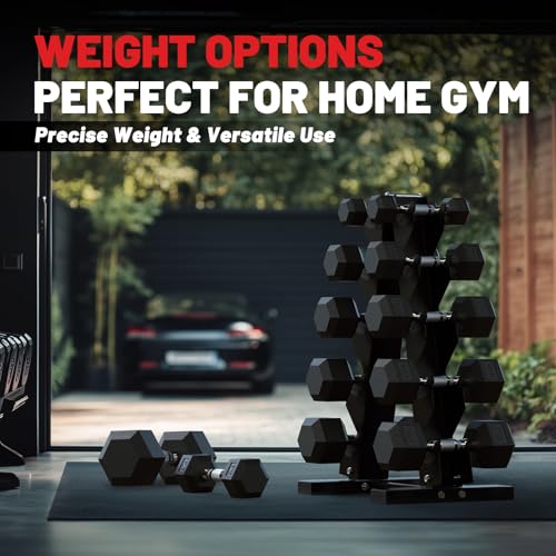 PAPABABE Dumbbell Set, Rubber Encased Home Gym Dumbbells, Weight Dumbbells for Women & Men, Hand Weights for Home Gym & Strength Training - size: 360 lb Set (Pair of 25, 30, 35, 40, 50), style: Chrome Grip