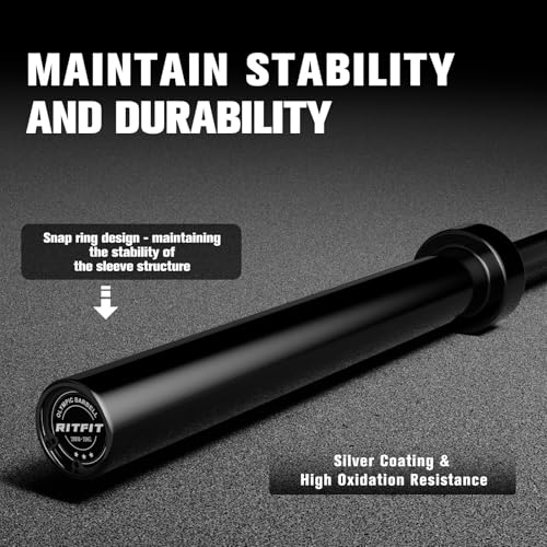 RitFit Elite 7ft Olympic Barbell, Robust 45lb Barbell for Weightlifting and Powerlifting, Superior Olympic Bar with Exceptional 500lbs Load Capacity, Weight Bar for 2” Standard Plates - color: Black, size: 7 ft 500 lb 45 lb without Collar