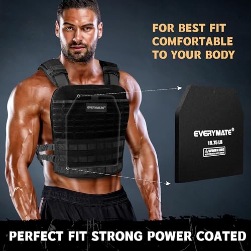 EVERYMATE Tactical Weighted Vest Plates – 3.75/5.75/8.75/14.5/19.75LB Pairs – Insert Weighted Vest Plates- Contoured Ergonomic Fit – WODs, Strength Training, Running, Weight Plates for Vest - color: 19.75LB*2, size: Straight