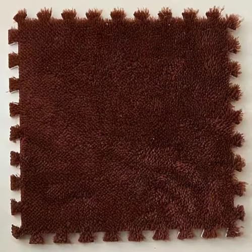 Thickened Soft Plush Foam Interlocking Floor Carpet Mat, 24 Pcs 12x12x0.4 Inch Fluffy Square Puzzle Foam Carpet Tiles with Edgings(Color:Dark Brown) - color: Dark Brown