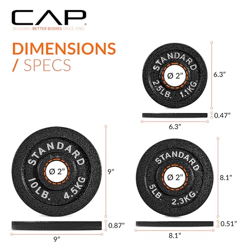 CAP Barbell 2-Inch Olympic Weight Plate | Multiple Options - size: Set of 6 | (2)2.5 lb, (2)5 lb and (2)10 lb, style: Classic - Black