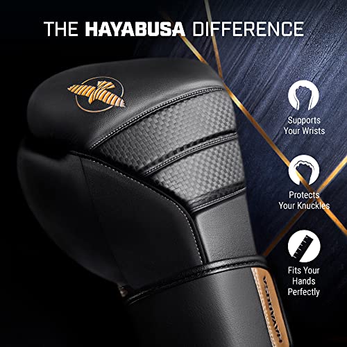 Hayabusa T3 Boxing Gloves - Sparring | Sparring Gloves, Muay Thai Gloves, Kickboxing Gloves, Heavy Bag Gloves, Boxing Gloves for Men and Women, Boxing Gloves - color: Black/Gold, size: 14oz