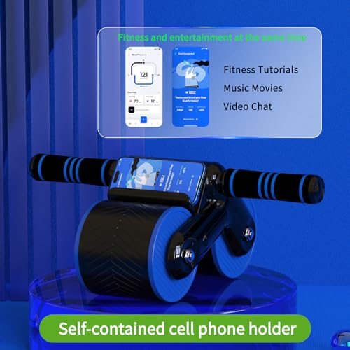 Auto Rebound Ab Roller with Kneeling Mat Exercise Wheels for Beginner | Extra Wide Wheel, Quiet Home Core Training