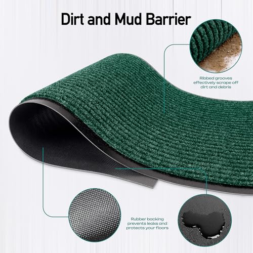 Durable Rubber Door Mat - Heavy Duty, Indoor/Outdoor, Easy Clean, Waterproof, Low-Profile Mat for Entry, Patio, Garage - Stylish (Green, 6' x 2' (Mud Trapper)) - color: Green, size: 2 x 6 feet