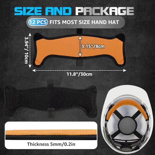 12 Pcs Hard Hat Sweatbands | 3-Layer Fabri Hardhat Liner Accessories,Orange | Washable 3-Layer Fabri Hard Hats Accessories for Safety & Welding Helmets,Reusable,Cotton,Replacement,Cooling 3D Mesh Design - color: Orange, size: (12Pcs Sweatband)11.8"×3.15"