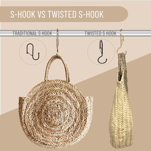 6 Purse Hanger for Closet. Tote Hanger. S-Shaped Hooks S Hooks Twist Design. Anti Drop S-Shaped Hook for Hanging Handbags with Safety Buckle to Prevent Falls. Heavy Duty. (Gold, Twisted) - color: Rose Gold, size: Twisted
