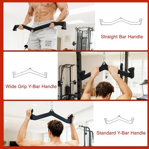 Fitvids LAT Pulldown Attachments, 5 Pieces Cable Machine Rowing Bar Set, Back Bicep Curl Tricep Lat Pull Down Strength Training Handles, Home Gym Fitness Cable Attachments with Non-Slip Rubber Coating - color: Graphite