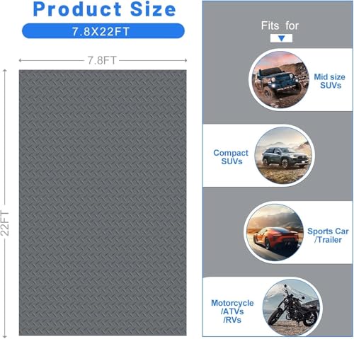7.8 x 22 FT Garage Floor Mat for Under Car, PVC Flooring Roll | 2.8mm Thick, 172 sq ft Non-Slip, Diamond Plate, Rubber Garage Floor Roll Mat, For Warehouse, Gyms, Trailer, SUV - size: 7.8 X 22FT