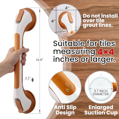 TAILI Grab Bars for Bathtubs and Showers 2 Pack Suction Grab Bar, Heavy Duty Shower Handle Removable Bath Handrails for Seniors and Elderly, Bathroom Safety Grip No Drilling Waterproof,Wood Grain,G9 - color: Wood Grain, size: 16.8"