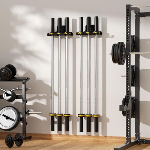 JNIHEEP Barbell Wall Holder,Olympic Hanger,Garage Gym Bar Wall Rack,Vertical Barbell Mount Rack,Space Saving Commercial or Home Gym Accessory,Holds Under 33mm Bar Size(Black) - color: Black 3 hooks