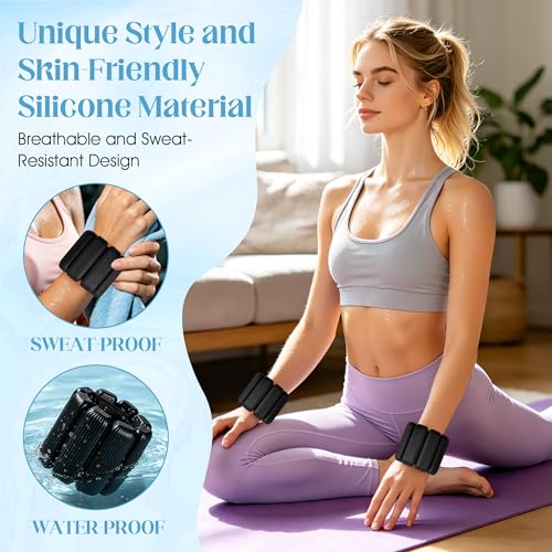 Wrist Weights, 2Pack Adjustable Ankle Weights for Women/Men, Silicone Weighted Bangles for Yoga, Pilates, Running & Walking, Arm & Leg Weights, 2lb - color: Black