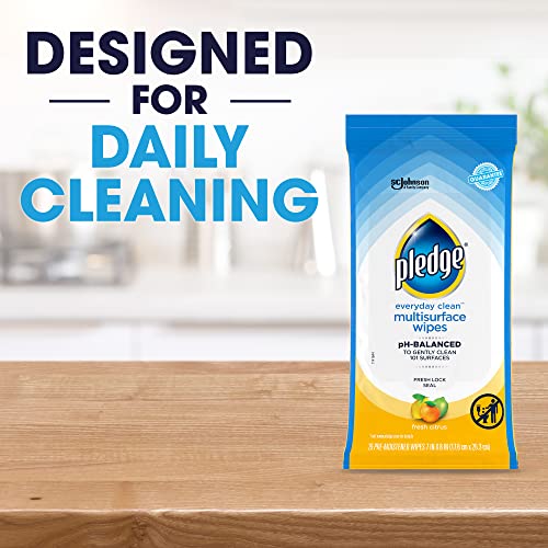 Pledge Multisurface Cleaning Wipes, pH Balanced, Fresh Citrus, 25 Count,White - size: 25 Count (Pack of 1)