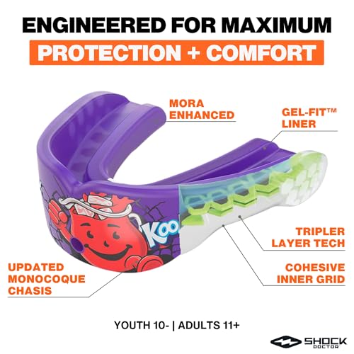 Shock Doctor Gel Max Power Sports Mouth Guard, Flavored Sports Mouthguard for Football, Lacrosse, Hockey, Basketball, Flavored Mouth Guard, Youth & Adult, Adult, Kool-Aid Grape OSFA