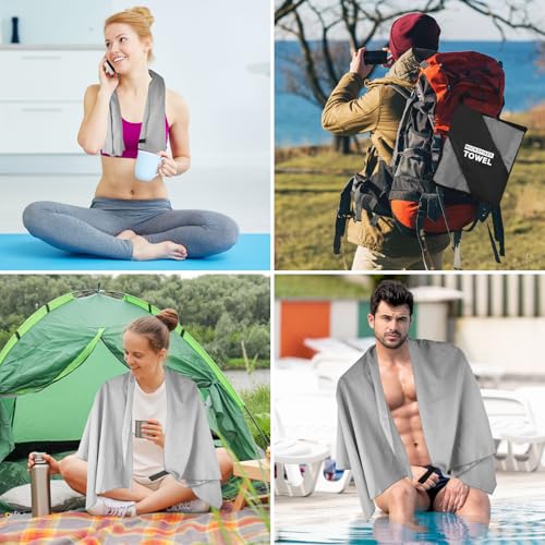 Travel Body Towel L Size Microfiber Quick Dry Lightweight for Men Women Camping Hiking Beach Swimming Pool Yoga Mat Towels(Light Grey, 1 Pack L) - color: Light Grey, size: 1 Pack L
