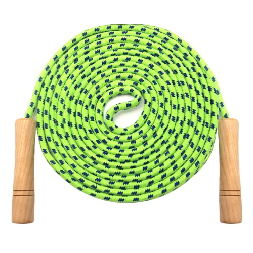 16 FT Double Dutch Jump Rope for Kids - Wooden Handle - Adjustable Cotton Braided Fitness Skipping Rope for Fitness, Outdoor Fun, School Sports, and Party Games