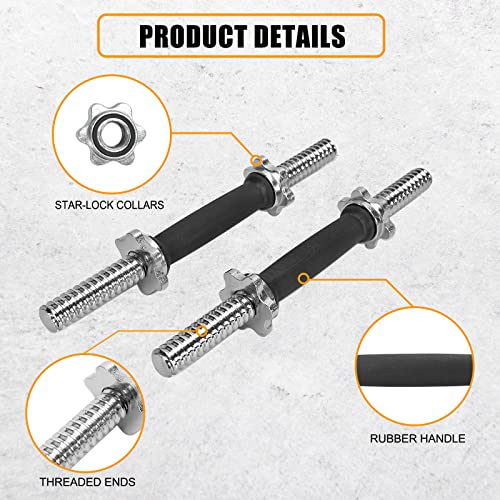 Threaded Dumbbell Rubber/Chrome Handles 1 Inch Pair, Adjustable Dumbbell Bar Handles, Fits Standard Weight Plates with 1” Diameter, for Gym Workouts, Exercise, Weightlifting, Sold in Pair - color: Rubber Handgrips, size: 19.5 Inch