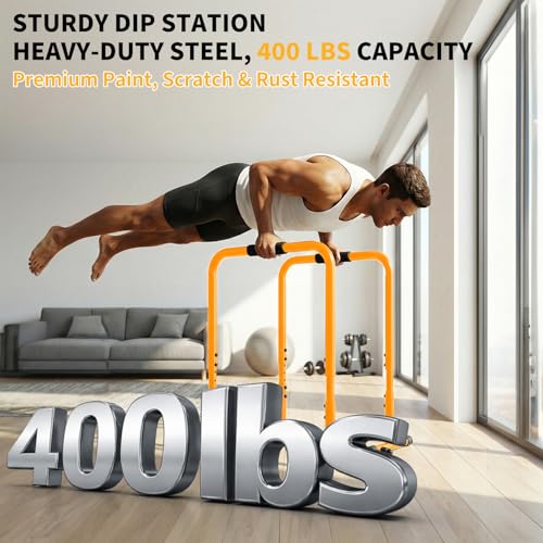 NEWBULIG Dip Bar Station, Adjustable Parallel Parallettes Bar with Soft High-Density Foam Handles, Heavy Duty Dip Stands Workout Equipment for Home, Gym, Patio, Office - color: Warm Yellow
