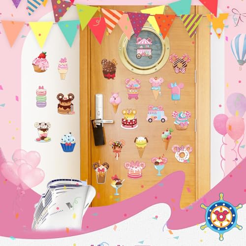 RiVolTa Cruise Door Decorations Magnetic - 24 Pcs Cute Ice Cream Mouse Ship Cabin Magnets Stickers Funny Anchor Stateroom Decals Accessories for Carnival Holiday Party Car Garage Refrigerator Decor - color: 24 Pcs-dessert