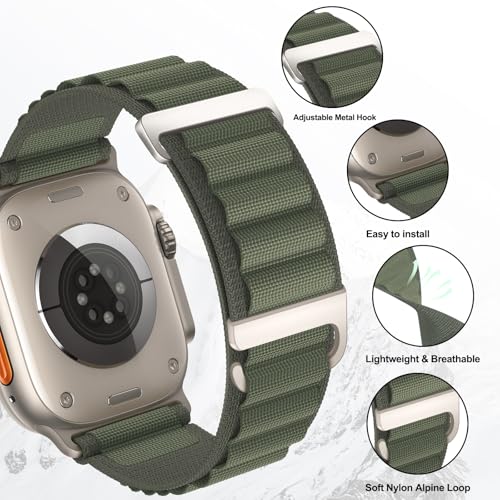 Alpine Loop Compatible with Apple Watch 3 Band 49mm 46mm 45mm 44mm 42mm 41mm 40mm 38mm Men Women, Nylon Sport Loop for Apple Watch Ultra 2/1 iWatch Series 11 10 9 8 7 6 5 4 3 2 1 SE - color: Green