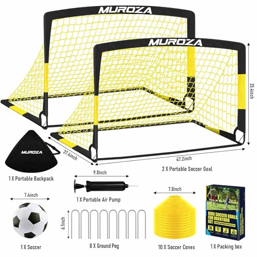 Soccer Goal, Kids Soccer Goals for Backyard Set, 2 Pack of Portable Pop Up Soccer Net with Soccer Ball, Cones, Complete Training Equipment for Youth, Toddler Outdoor Sports Games - color: Black Yellow, style: 4 ft x 3 ft