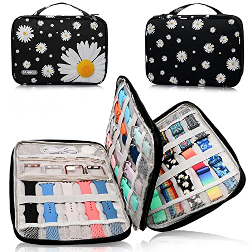 Watch Band Organizer Case for Apple Watch Band, Portable Bands Holder Organizer for 35 Straps, Travel Strap Storage Bag for iWatch Bands, Pin and Other Accessories Women (Daisy) - color: Whiteflower