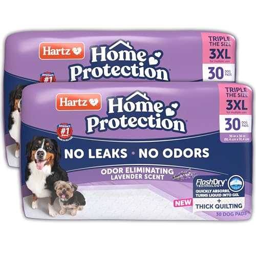 Hartz Home Protection Lavender Scent Odor Eliminating Dog Pads, 3XL, 60ct | Thicker Quilted, Super Absorbent, Quick Drying, No Leaks, No Odors, FlashDry Technology - size: 3XL 36 x 36 (60 Count)