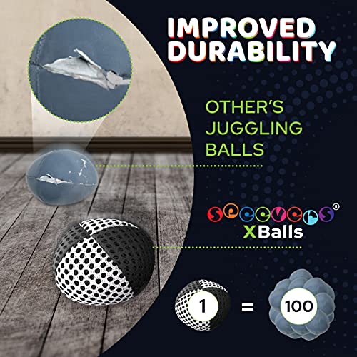 speevers Juggling Balls for Beginners and Professionals Set of 3, 14 Colors Available, 2 Layers of Net and Carry Case, Xballs Juggling Balls (Black - White, 3.9 oz) - color: Black - White, size: 3.9 oz