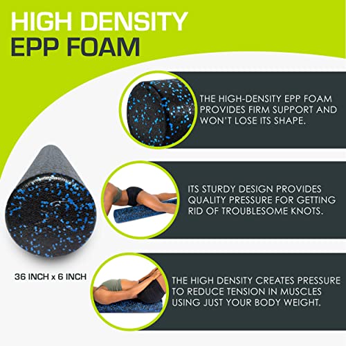 ProsourceFit High Density Foam Rollers 36 - inches long, Firm Full Body Athletic Massage Tool for Back Stretching, Yoga, Pilates, Post Workout Muscle Recuperation, Black/Blue - color: Black/Blue, size: 36"H x 6"D