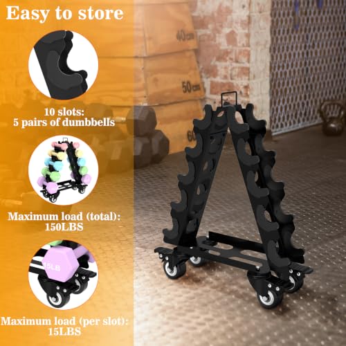 Dumbbell Rack 5 Tier with Wheels(Dumbbells not included),A-Frame Metal Dumbbell Holder with Handle,Multilevel Weight Storage for Dumbbells,Tree Shape Compact Weight Rack/Holder,Perfect for Home Gym