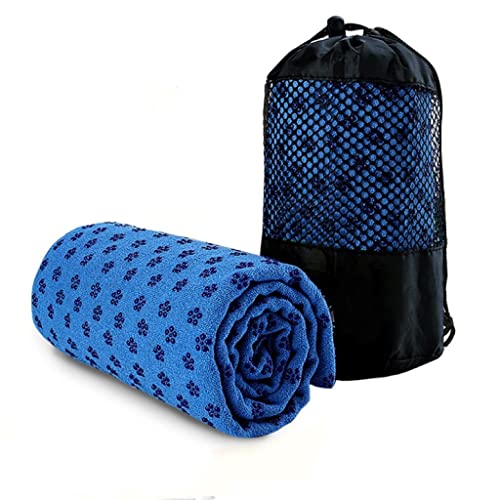 IBL-Yoga Towel, Hot Yoga Mat Towel - Sweat Absorbing Non-Slip for Hot Yoga, Pilates and Workout, 24x72 inches with Grip - color: Blue