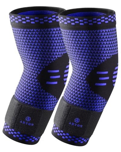 ABYON Compression Elbow Support, 1 Piece Compression Sleeve + 2 Pcs Tennis Elbow Pads for Men Women Pain Relieves Tendonitis, Arthritis, Tennis Elbow, Epicondylitis - color: Blue01, size: X-Large