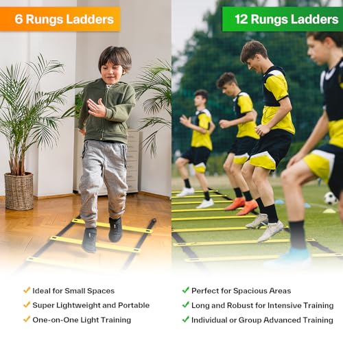 Sportneer Agility Ladder Speed Training Set 12 Rungs 20ft Detachable Exercise Ladders in 2pcs (6 rungs Each) with Ground Stakes for Soccer Football Footwork Training Ladder with Carry Bag