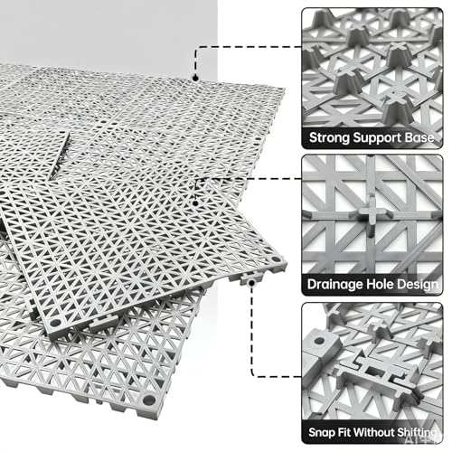 RITOLLO Modular Interlocking Cushion Drainage Floor Tiles, 9-Pack 11.8"x11.8" PVC Raised Non-Slip Interlocking Mats with Drain Holes for Deck, Pool, Garage, Shower, Patio, Bathroom, Sauna, Yard -Gray - color: Grey, size: 9-Pack