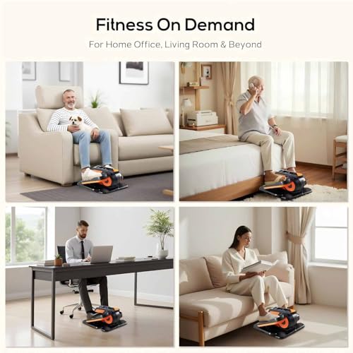 NEWBULIG Under Desk Elliptical Machine, Ellipse Leg Exerciser As Seen On TV with Remote Control, 12 Adjustable Speeds, Forward & Reverse, Mini Ellipse Leg Trainer for Home & Office - style: Bright Orange