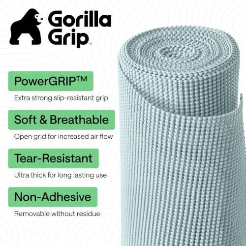GORILLA GRIP powerGRIP Drawer Shelf and Cabinet Liner, Thick Strong Hold, Non-Adhesive Liners Protect Kitchen Cabinets and Cupboard, Bathroom Drawers, Easy Install, Breathable Mat, 12" x10', Spa Blue - color: Spa Blue, size: 12" X 10', style: 12" x 10'