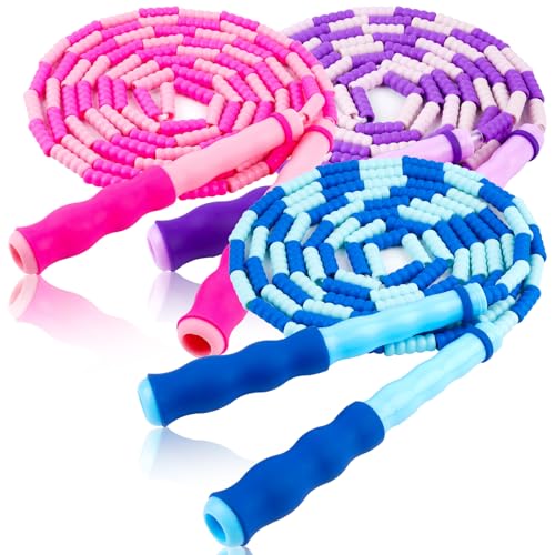 Jump Rope for Kids, 9 Ft Adjustable Jump Ropes for 4 5 6 7 8 10 12, Segmented Soft Beaded Jumping Rope Age 8-12, Tangle Free Skipping Rope for Women Man Fitness Weight Loss - color: Purple, Pink, Blue