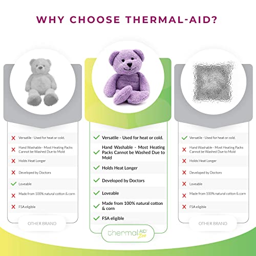 Thermal-Aid® (Tumble The Lavender Bear) – Washable Heating Pad & Ice Pack for Kids – Microwave & Freezer Safe, Plush Hot/Cold Pack with Natural Corn Filling – Reusable Comfort - size: Zoo Purple Bear