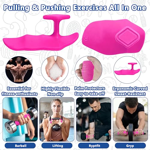 Large Anti-Slip Gym Workout Grips for WeightLifting,Silicone Hand Protector | Gym Towel,Storage Case,Ergonomic Rubber Gym Gloves for Men Women,Gym Hand Palm Protection Pads for Dumbbell,Barbell,Rypt - color: Hot Pink