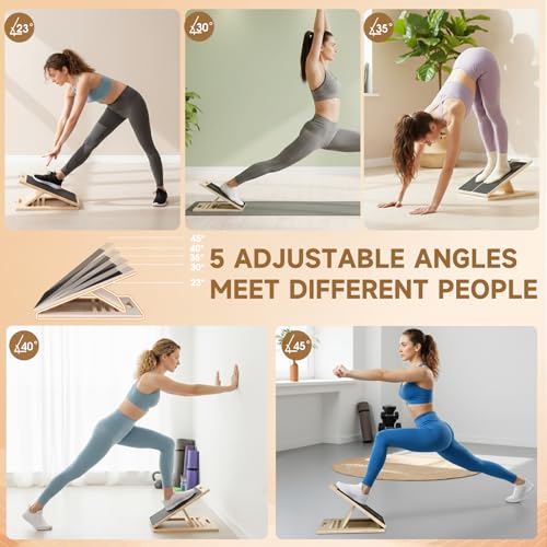 Slant Board for Calf Stretching, 5-Level Adjustable Wooden Incline Board Muscle Relief, Non-Slip Physical Therapy Tilt Board for Exercise, Balance, Leg, Ankle & Knee Recovery, Home Gym