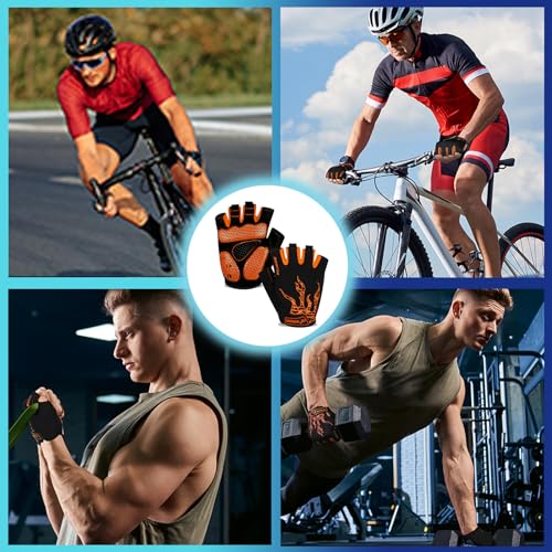 MOREOK Cycling Gloves Bike Bicycle Gloves, Half Finger 5MM Gel Anti-Slip | Biking Gloves for Men Women Gym workout exercise Motorcycle Hiking Rowing Outdoor Sports - color: Orange, size: XX-Large