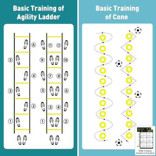 Agility Ladder Speed Training Equipment Set, 4 Adjustable Hurdles | 20 ft Ladder, 12 Cones, Jump Rope, Resistance Parachute, Soccer, Basketball, Football Practice Equipment for Youth, Adults - color: Yellow, size: 17.18"*5.72"*13.32"