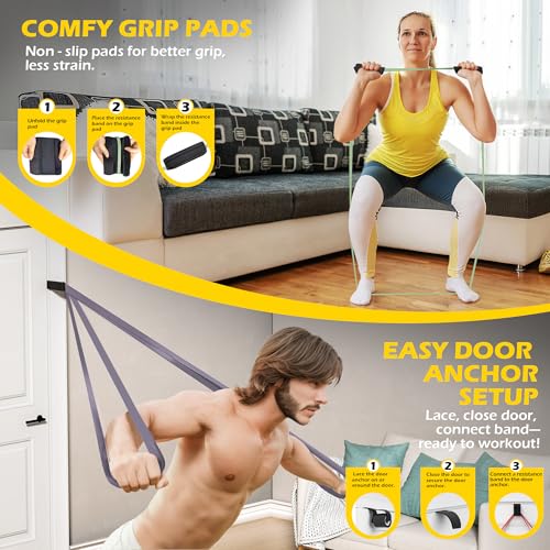 Pull Up Bands, Resistance Bands Set for Pull-Up Assistance, Exercise Bands with Door Anchor & Grip Pads for Men & Women Working Out, Physical Therapy, Muscle Training - color: Grey
