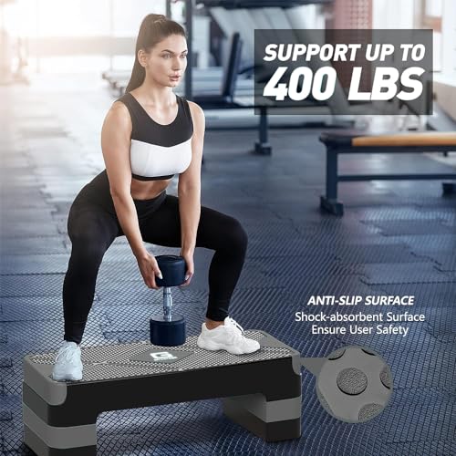 GYMMAGE Aerobic Exercise Step, Adjustable Height, | Aerobic Workout Step Platform for Exercise, 26.5" Step Deck with Adjustable Height, Women Home Gym Cardio Fitness - color: Gray
