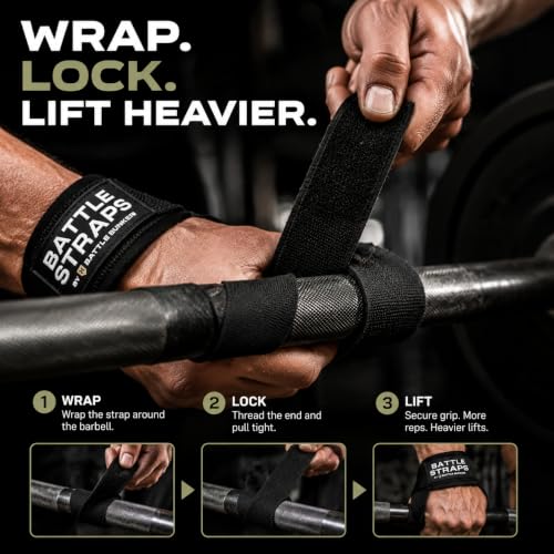 Battle Bunker Lifting Wrist Straps for Weightlifting - Deadlifts & Pull-Ups | Improve grip strength during strength training.Reduce wrist pain with these cotton lifting straps,gym straps for men & women - color: Black